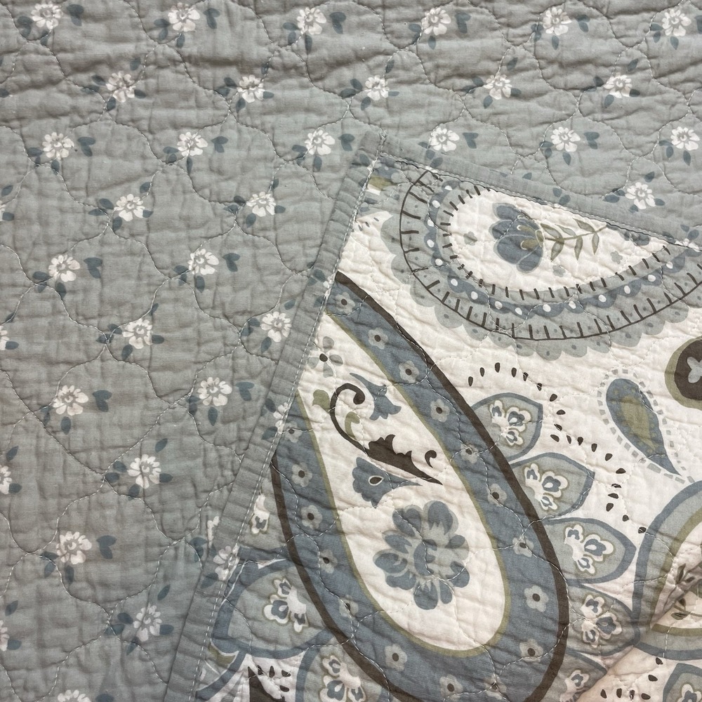 Home Classics Reversible Quilted Coverlet Twin Size Blue Green Paisley Floral